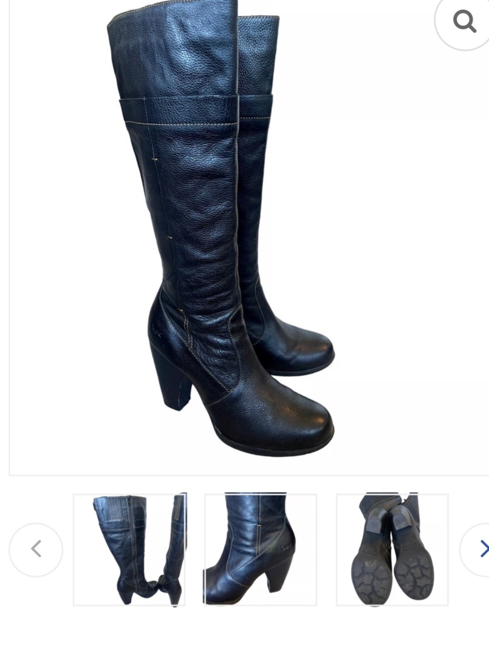 boc Black Leather Knee-High Block Heel Boots